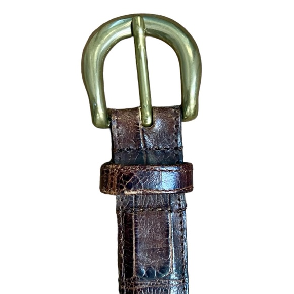 VINTAGE Guess Collection Brown Leather Belt Brass Tone Hardware Women’s Large - Picture 4 of 8